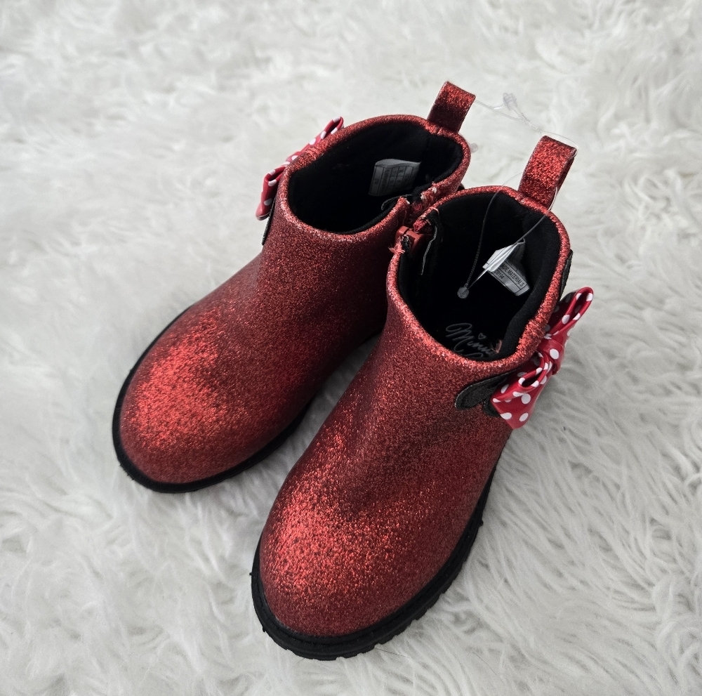 Minnie Mouse Red Glitter Chelsie Boots. Size 7. New. - Picture 2 of 6